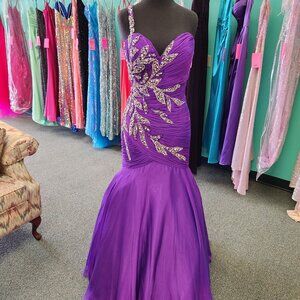 Mac Duggal Purple Prom Dress with Silver Accents